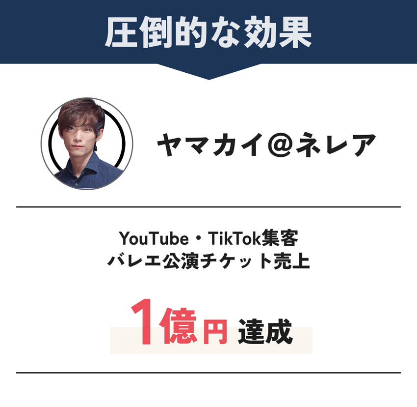 圧倒的な効果：[ヤマカイ＠ネレア]YouTube・TikTok集客バレエ公演チケット売上「1億円」達成