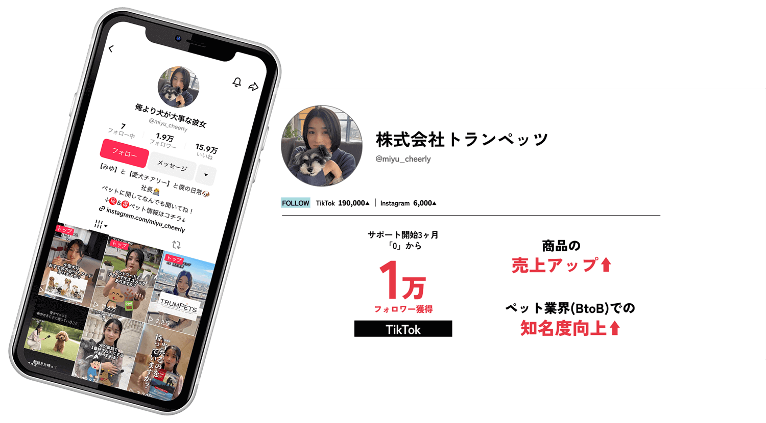 【株式会社トランペッツ】
							  TikTok：サポート開始3ヶ月「0」から「1万フォロワー獲得」